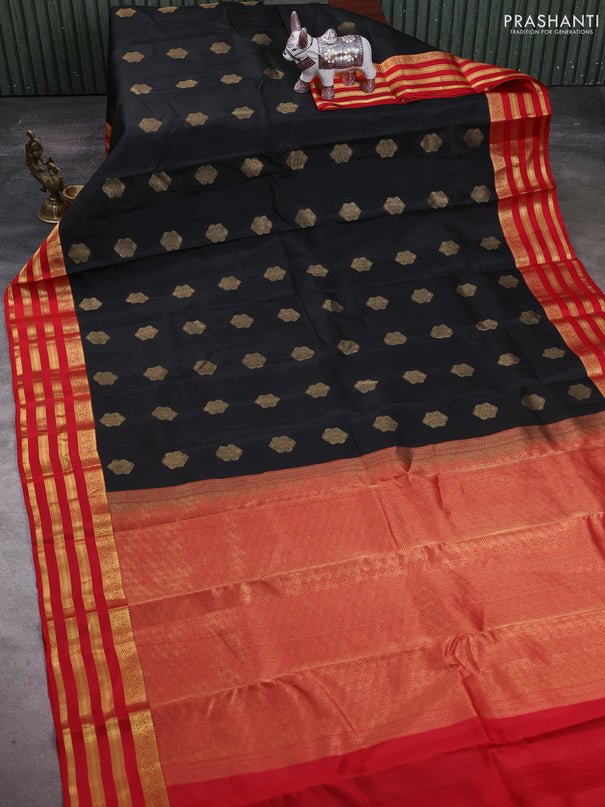 Black & Red Kanchipuram Silk - Buttas