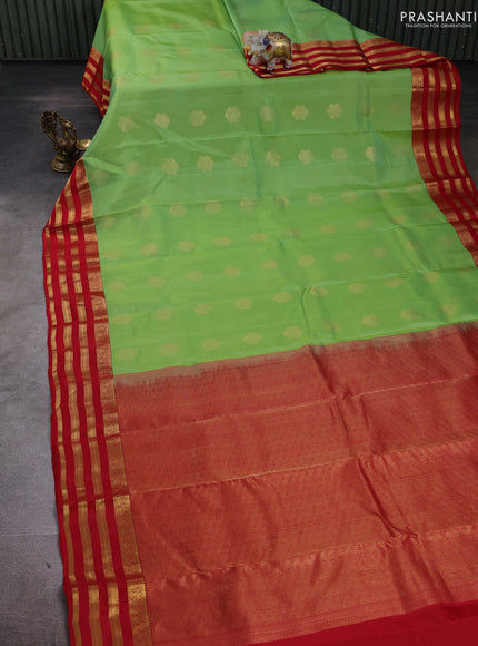 Fluorescent Green & Red Kanchipuram Silk - Buttas