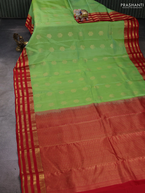 Fluorescent Green & Red Kanchipuram Silk - Buttas
