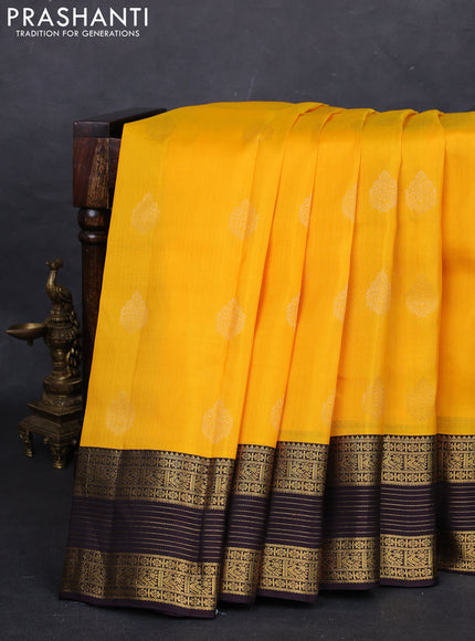 Yellow & Coffee Brown Kanchipuram Silk - Buttas