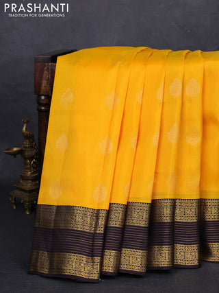 Yellow & Coffee Brown Kanchipuram Silk - Buttas