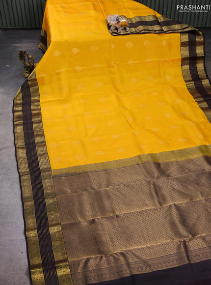 Yellow & Coffee Brown Kanchipuram Silk - Buttas
