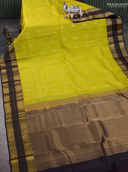 Lime Green & Coffee Brown Kanchipuram Silk - Buttas