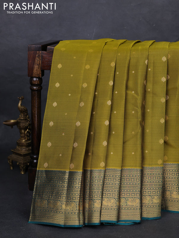 Mehendi Green & Teal Green Kanchipuram Silk - Buttas