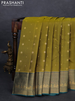 Mehendi Green & Teal Green Kanchipuram Silk - Buttas