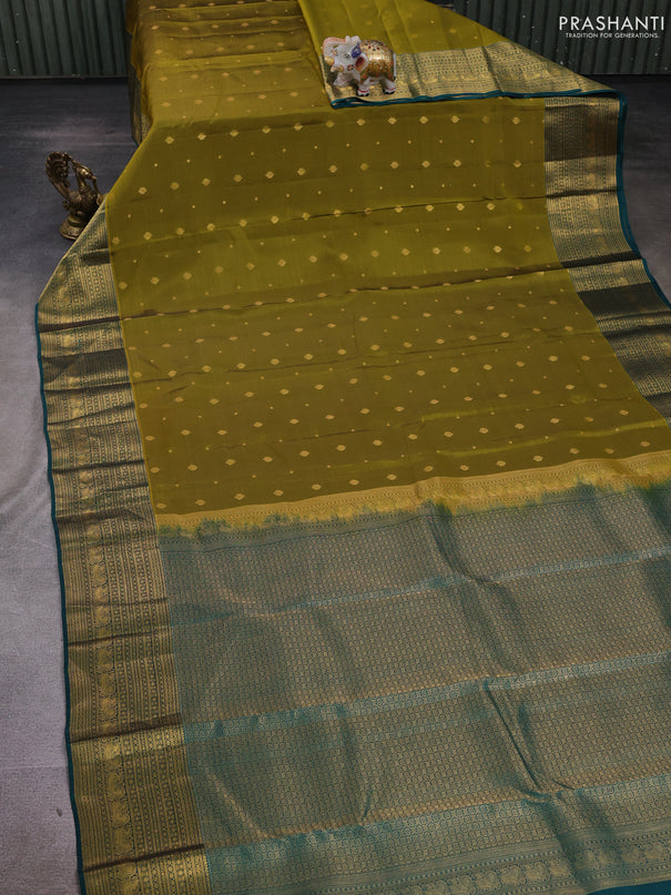 Mehendi Green & Teal Green Kanchipuram Silk - Buttas