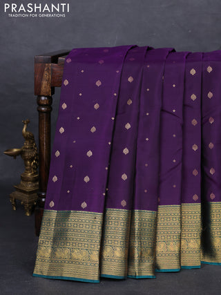 Violet & Teal Green Kanchipuram Silk - Buttas