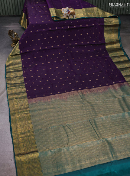 Violet & Teal Green Kanchipuram Silk - Buttas