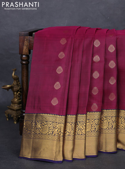 Wine & Navy Blue Kanchipuram Silk - Buttas