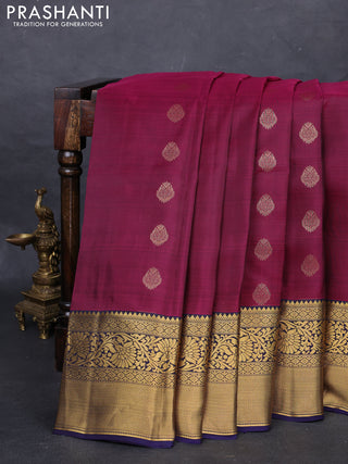Wine & Navy Blue Kanchipuram Silk - Buttas