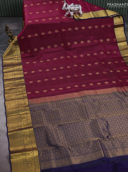 Wine & Navy Blue Kanchipuram Silk - Buttas