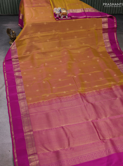 Mustard Yellow & Pink Kanchipuram Silk - Buttas
