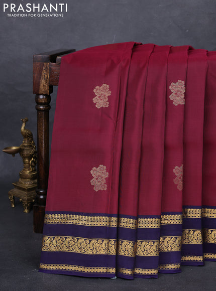 Maroon & Navy Blue Kanchipuram Silk - Buttas