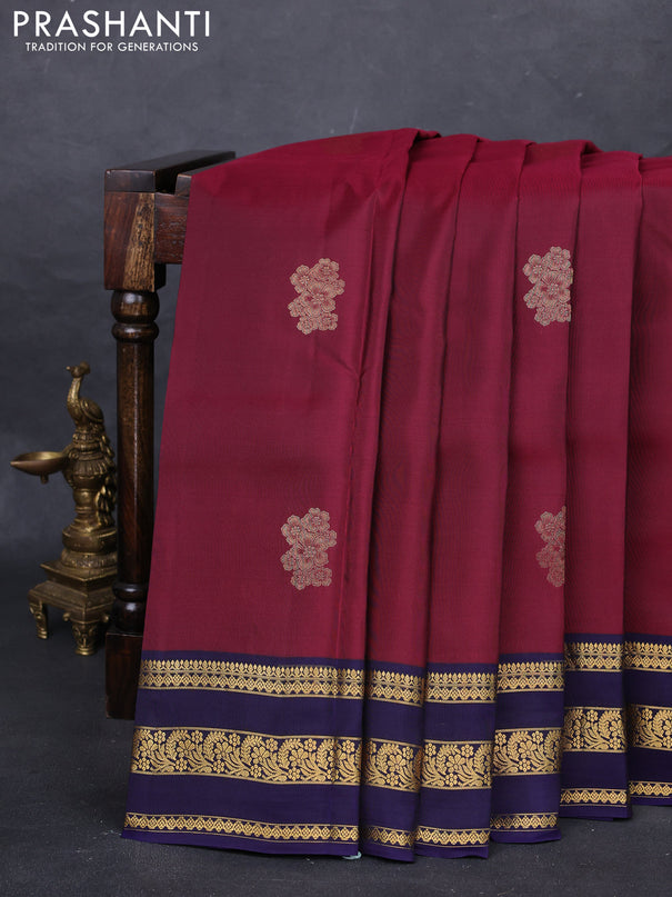 Maroon & Navy Blue Kanchipuram Silk - Buttas