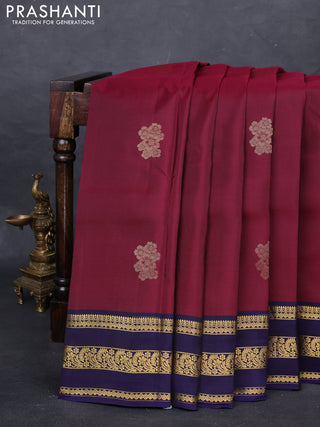 Maroon & Navy Blue Kanchipuram Silk - Buttas