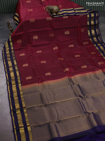 Maroon & Navy Blue Kanchipuram Silk - Buttas