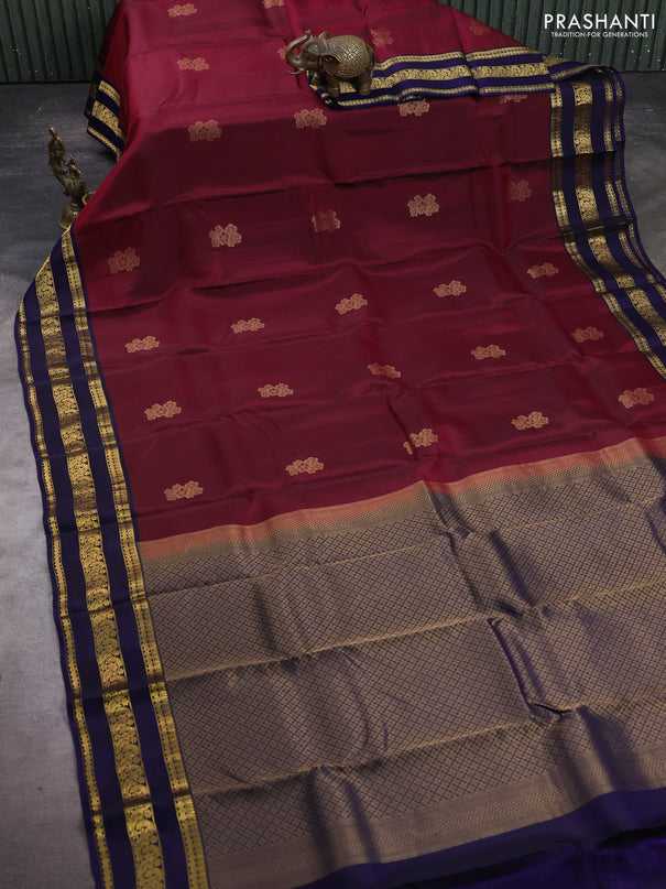 Maroon & Navy Blue Kanchipuram Silk - Buttas