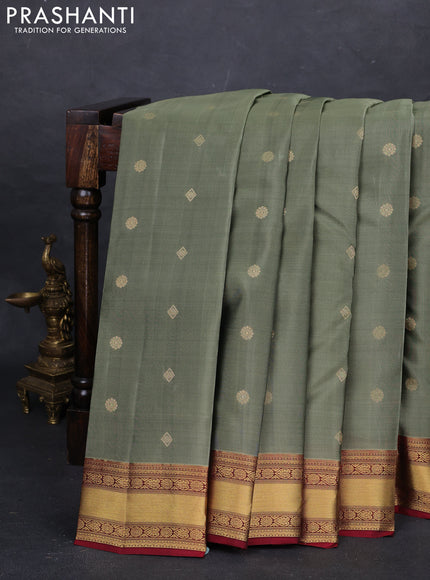 Pastel Green & Maroon Kanchipuram Silk - Buttas