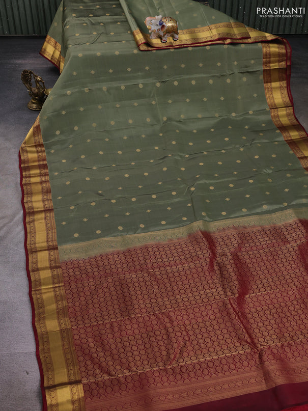 Pastel Green & Maroon Kanchipuram Silk - Buttas