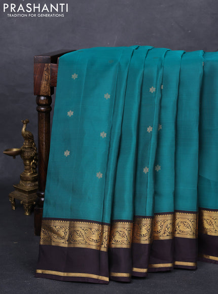 Teal Green & Coffee Brown Kanchipuram Silk - Buttas