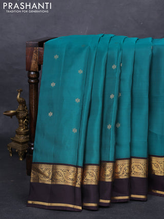 Teal Green & Coffee Brown Kanchipuram Silk - Buttas