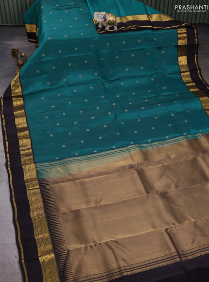 Teal Green & Coffee Brown Kanchipuram Silk - Buttas