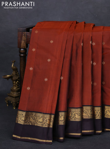 Rust  & Coffee Brown Kanchipuram Silk - Buttas