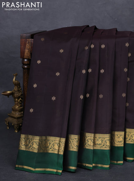 Coffee Brown & Green Kanchipuram Silk - Buttas