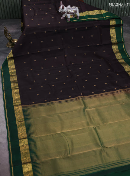 Coffee Brown & Green Kanchipuram Silk - Buttas