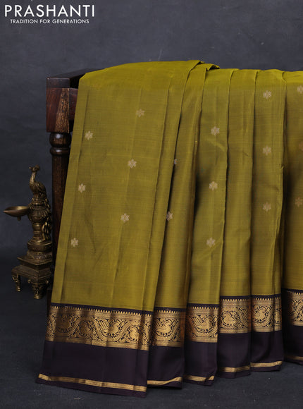 Mehendi Green & Coffee Brown Kanchipuram Silk - Buttas