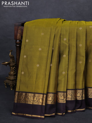 Mehendi Green & Coffee Brown Kanchipuram Silk - Buttas