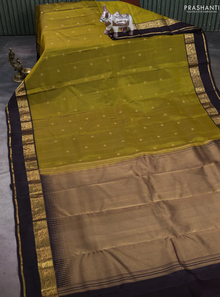 Mehendi Green & Coffee Brown Kanchipuram Silk - Buttas