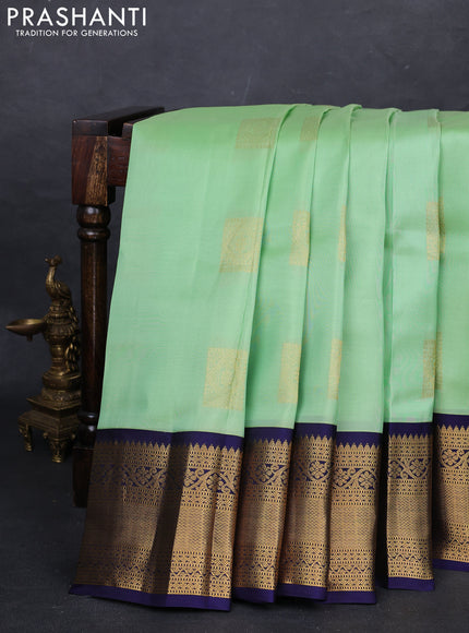 Pista Green & Navy Blue Kanchipuram Silk - Buttas