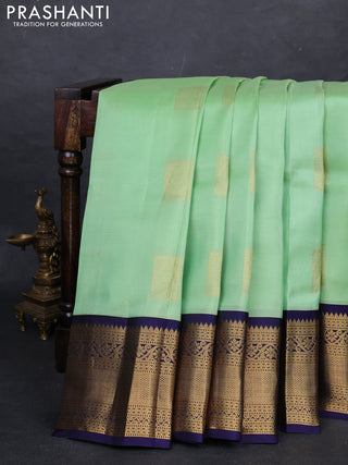 Pista Green & Navy Blue Kanchipuram Silk - Buttas