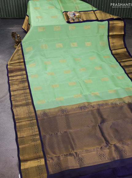 Pista Green & Navy Blue Kanchipuram Silk - Buttas