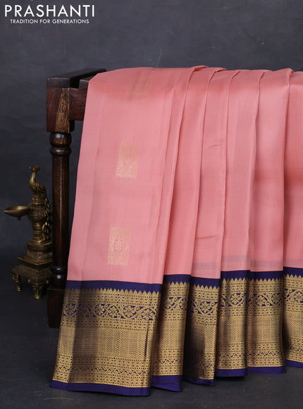 Peach  & Navy Blue Kanchipuram Silk - Buttas