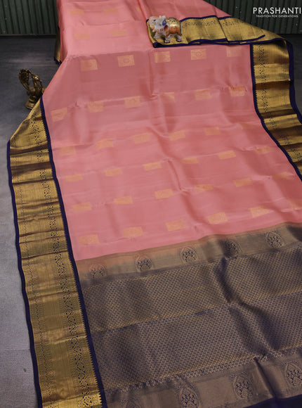 Peach  & Navy Blue Kanchipuram Silk - Buttas