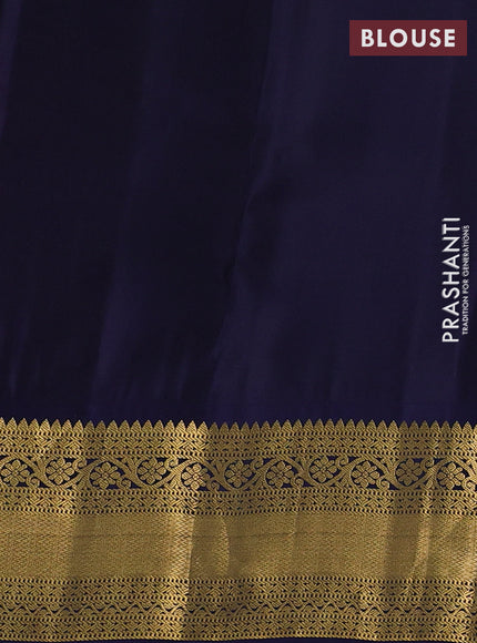 Peach  & Navy Blue Kanchipuram Silk - Buttas