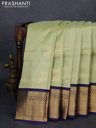 Pista Green & Navy Blue Kanchipuram Silk - Buttas