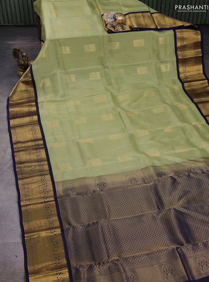 Pista Green & Navy Blue Kanchipuram Silk - Buttas