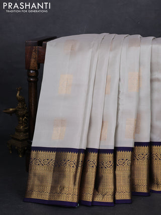 Beige & Navy Blue Kanchipuram Silk - Buttas