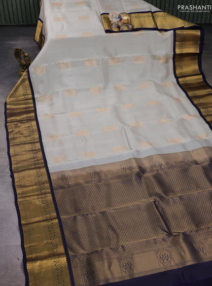 Beige & Navy Blue Kanchipuram Silk - Buttas