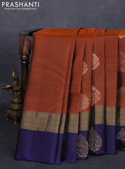 Rust & Navy Blue Kanchipuram Silk - Buttas