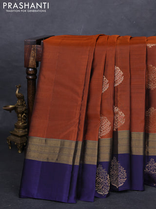 Rust & Navy Blue Kanchipuram Silk - Buttas