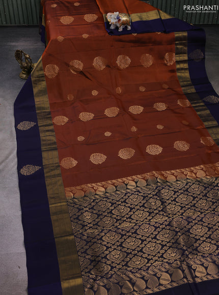 Rust & Navy Blue Kanchipuram Silk - Buttas