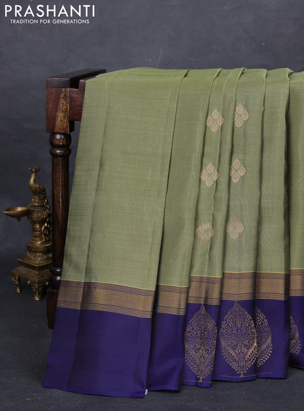 Elaichi Green & Navy Blue Kanchipuram Silk - Buttas