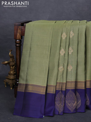 Elaichi Green & Navy Blue Kanchipuram Silk - Buttas