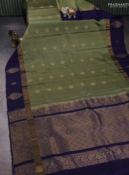Elaichi Green & Navy Blue Kanchipuram Silk - Buttas