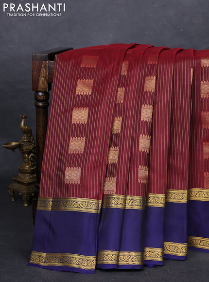 Maroon & Navy Blue Kanchipuram Silk - Buttas
