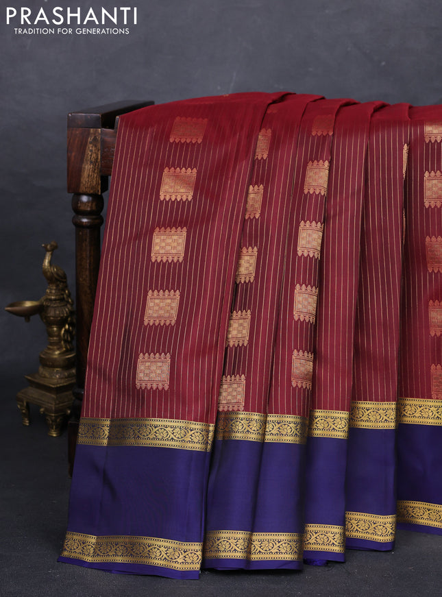 Maroon & Navy Blue Kanchipuram Silk - Buttas